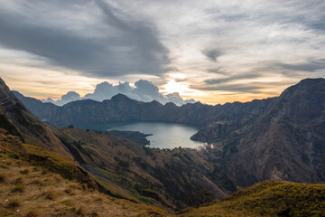 Sunset view from a campsite of Segara Anak, meaning 