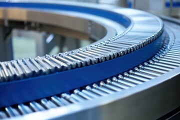 Close-up view of a circular conveyor belt system.