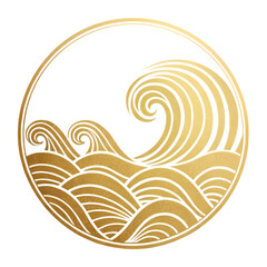 Fototapeta premium Golden Waves in a Circle on transparent background
