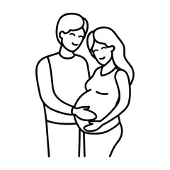 Loving Couple Holding Baby Bump Pregnancy Announcement Illustration