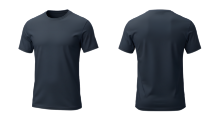 A plain navy blue t-shirt displayed from the front and back, showcasing its design and fabric texture, ideal for casual wear (1)