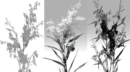 Obraz premium Botanical Composition in Black and White Triptych