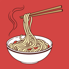 Illustration of Noodles with Chopsticks