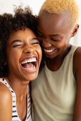 Two happy african american women laughing together friends friendship joy happiness smile