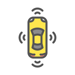 Autonomous car filled outline icon. car sensor color line illustration.