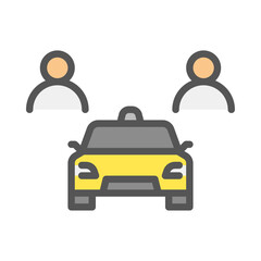 two passengers taxi filled outline icon. taxi passenger color line illustration.