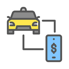 pay taxi with app filled outline icon. taxi app color line illustration.