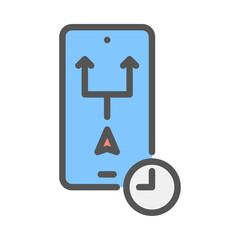 real time driving route filled outline icon. taxi app color line illustration.
