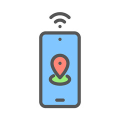 Real time location filled outline icon. tracking color line illustration.