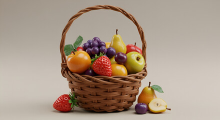 Mini fruit basket with micro fruits, creative still life