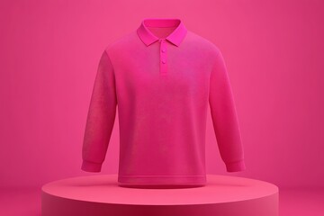 Vibrant hot pink polo shirt displayed on a pedestal.