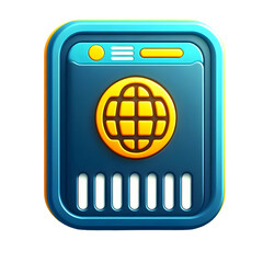3D Travel Ticket Icon with Passport Emblem