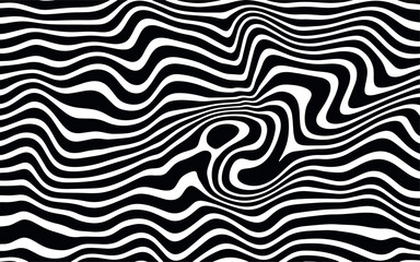 Abstract Horizontal Background With Colorful Waves Lines. Twisted Duo Tone Backgrounds. Abstract Pattern From Lines, Halftone Effect. Black And White In Style Retro 60s, 70s.