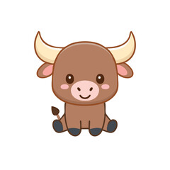 Fototapeta premium A cute cartoon buffalo illustration. Featuring a friendly buffalo with adorable features