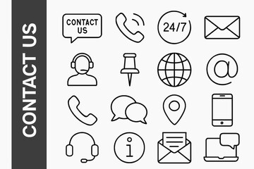 A collection of Contact Us -related line icons
