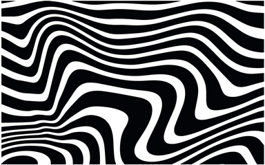 Abstract Horizontal Background With Colorful Waves Lines. Twisted Duo Tone Backgrounds. Abstract Pattern From Lines, Halftone Effect. Black And White In Style Retro 60s, 70s.