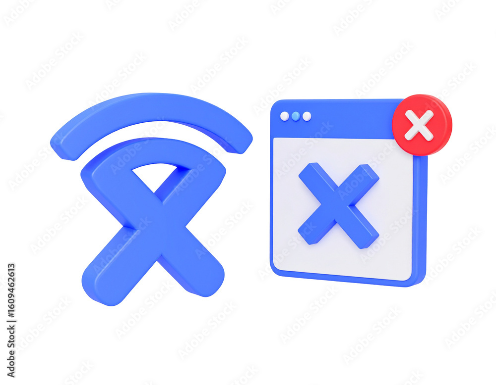 Poster blue wi-fi signal icon next to a window with a red 