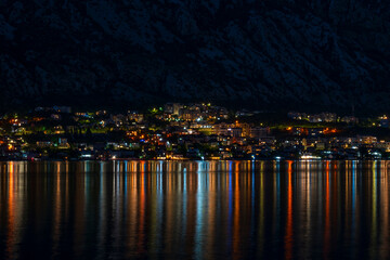 Night view of the Bay of Kotor in Montenegro