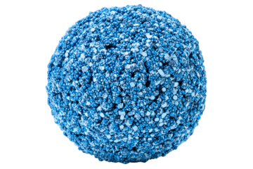 Textured blue particle sphere representing microscopic aggregation isolated on a transparent background