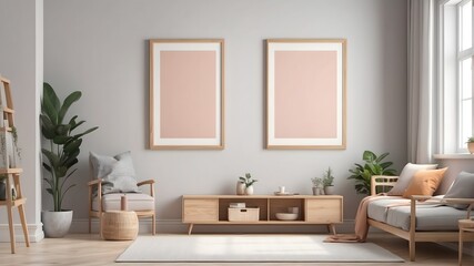 Modern interior design element mockup, 3d photo. Mockup frame image, poster empty close up in home design.