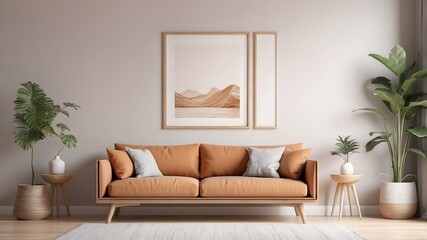  Modern interior design. Mockup frame, poster empty close up in home design