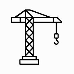 Tower crane icon in outline style representing lifting construction equipment