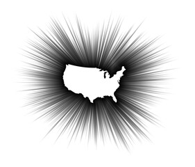 United states of america map silhouette with sunburst effect on transpatent background