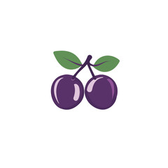 Minimalistic 2D flat icon featuring plums, clean vector design, simple illustration style, isolated on a white background, modern element in vector and EPS format. simple design set