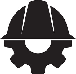 Naklejka premium Construction helmet on the gear icons set, vector illustration