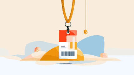 Name tag with lanyard hanging against abstract background  