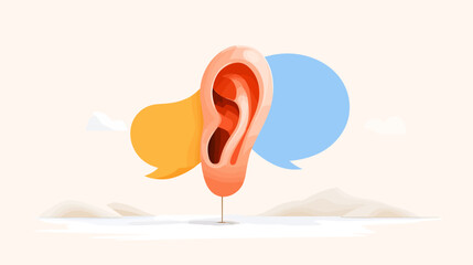 Abstract ear illustration with speech bubbles in pastel colors  