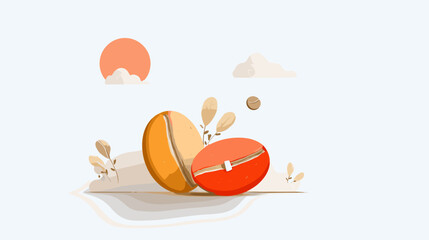 Colorful abstract design of red and orange shapes on pastel background  