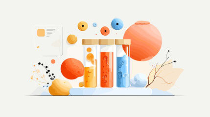 Colorful science laboratory with test tubes and abstract shapes  