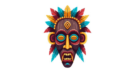 Obraz premium Colorful tribal mask with ornate feathers, geometric design, and expressive features.