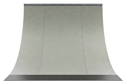 Metal quarter pipe ramp for skateboarding at a skate park isolated on a transparent background