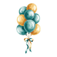 Teal Gold Balloons Watercolor Sublimation