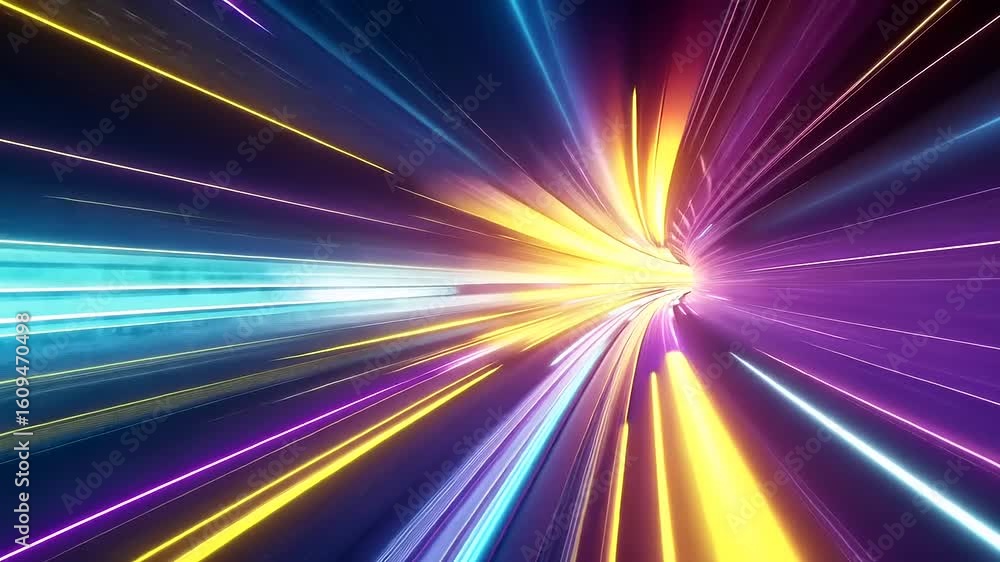 Poster abstract light trails creating a vibrant, dynamic motion effect in a futuristic digital landscape