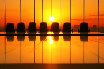 Empty conference room at sunrise.