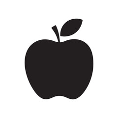 black apple fruit icon silhouette sign symbol with leaf  vector illustration logo