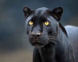 Black cat power pose at twilight Majestic black panther with striking yellow eyes. black cat power pose cinematic rooftop