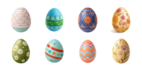 Decorative Easter egg icon set featuring colorful spring-themed patterns, floral designs, and traditional painted ornaments