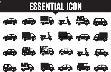 Black vehicle icons on white background truck scooter