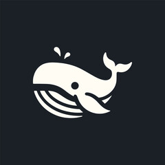 Obraz premium Minimalist illustration of a whale swimming with water splashes against a dark background