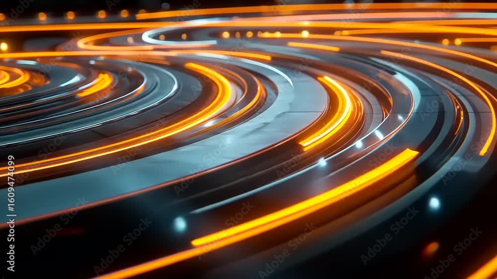 Aufkleber abstract swirling lines of glowing orange and blue light on a dark background creating dynamic motio