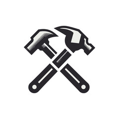 Two crossed hammers representing construction and repair work, set against a plain background