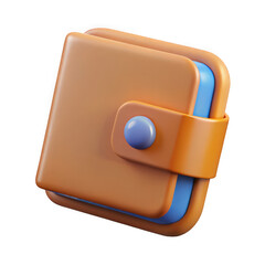 Realistic 3d render of a closed brown leather wallet with blue accents isolated on transparent background