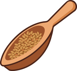 Organic brown rice grains spread in a scoop healthy food illustration
