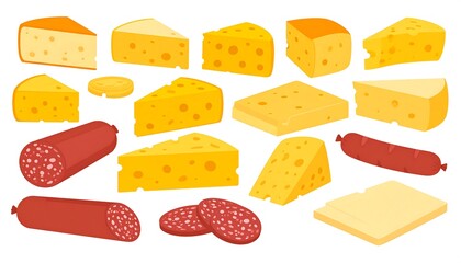 Various cheese and sausage slices