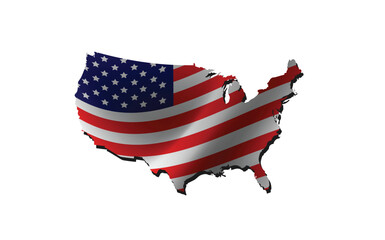 American flag waving over united states map on WHITE background