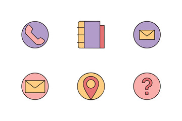 Fototapeta premium Collection of six simple flat icons for communication and information on a white background vector